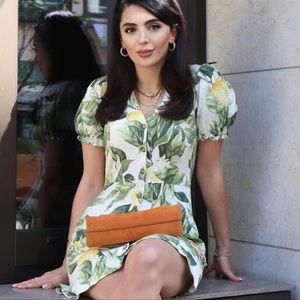 H&M DRESS Cotton Puff Sleeved Linen Blend Lemon Short - NWT buttoned